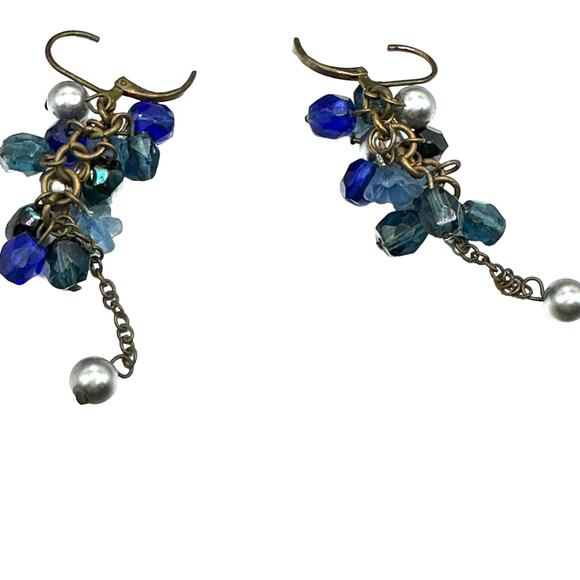 Vintage Blue And Silver Dangle Earrings Hinged Clasp - Picture 5 of 6